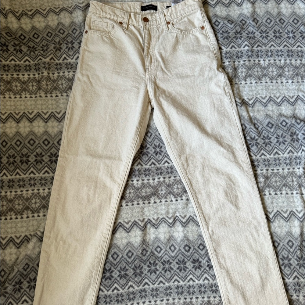 Cream Straight-Leg Jeans